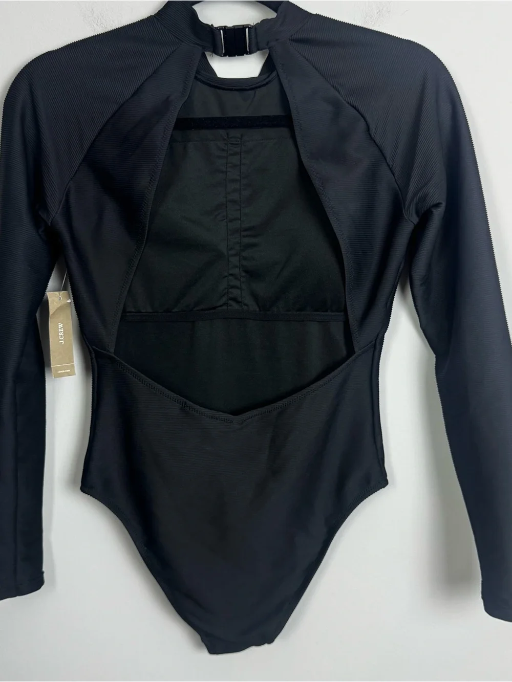 J.CREW | NEW Black Long-Sleeve Open-Back Rash Guard Swimsuit Women’s Size 6